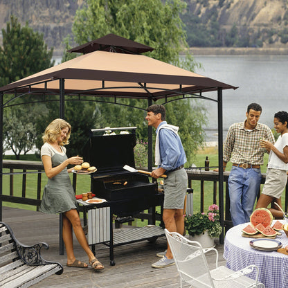 MASTERCANOPY 8' x 5' Grill Gazebo Outdoor BBQ Gazebo Canopy with LED Lights for Patio, Brown