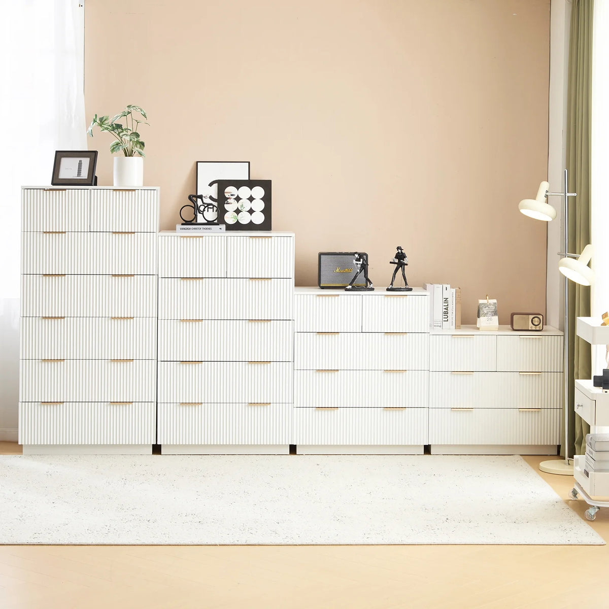 UBesGoo Dresser for Bedroom Wood 4 Drawers Dressers, Fluted Modern Dresser, White