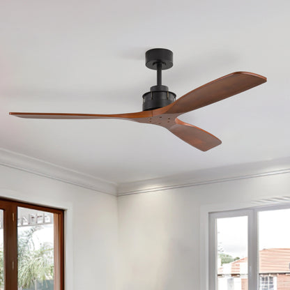 Sofucor Ceiling Fan without Lights, 60 Inch Low Profile Flush Mount Mordern Wood Ceiling Fan with Remote