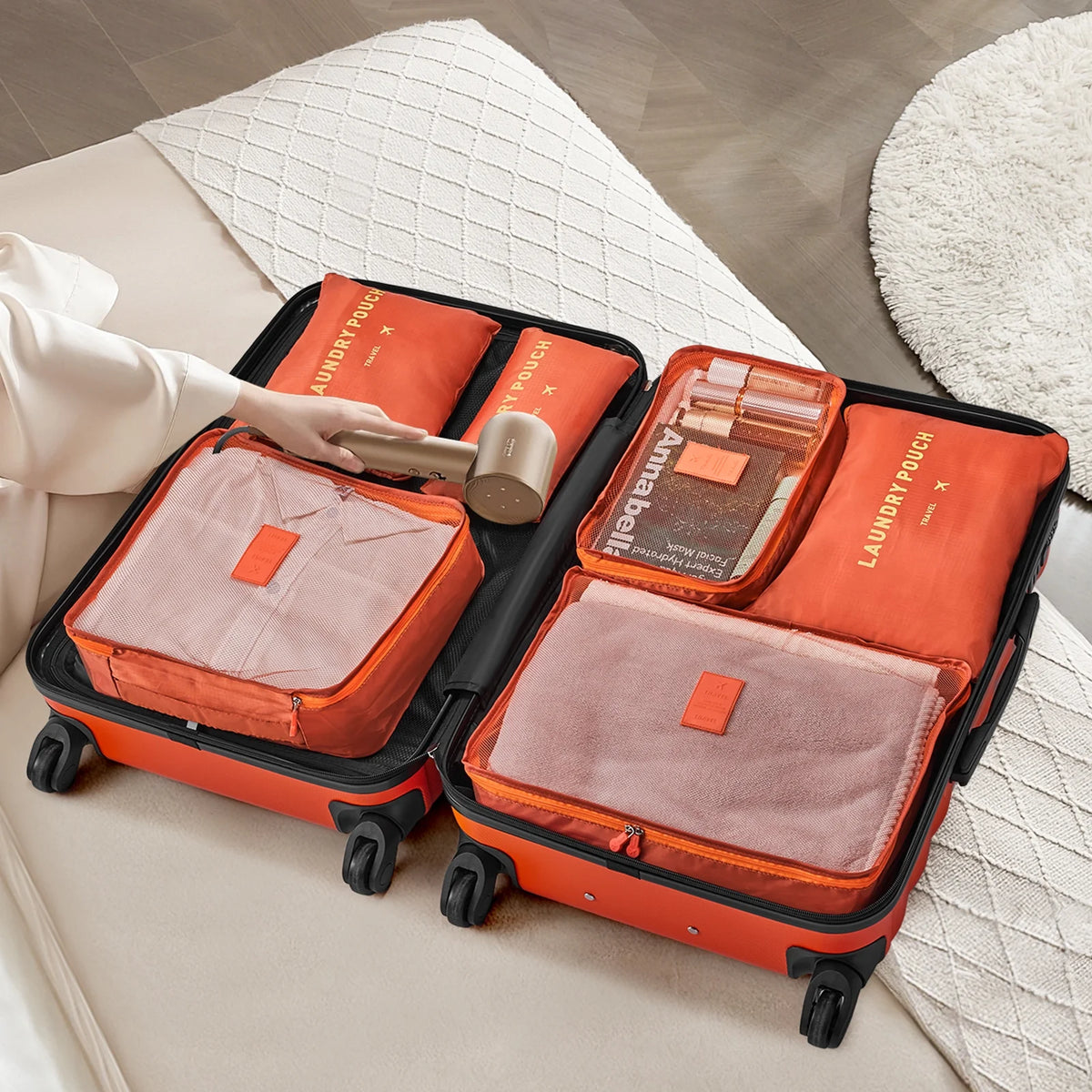 3 Piece Luggage Sets with 6 PC Organize Bags Lightweight Suitcases with Spinner Wheels, Pink