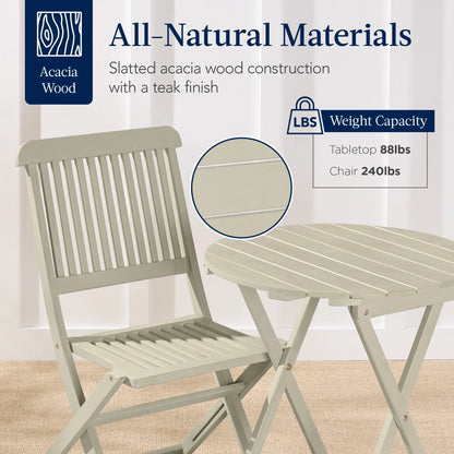 Best Choice Products 3-Piece Acacia Wood Bistro Set, Folding Patio Furniture w/ 2 Chairs, Table - Natural