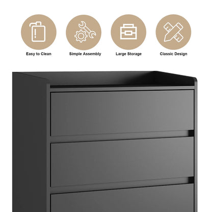 Aukfa Wood 4 Drawer Dresser,Chest of Drawer with Anti-fall Device, Black