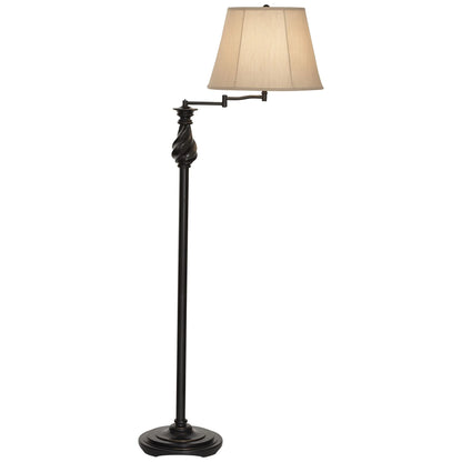 Regency Hill Traditional Swing Arm Floor Lamp 58" Tall Painted Black Bronze Swirl Font Faux Silk Beige Shade for Living Room Reading Office