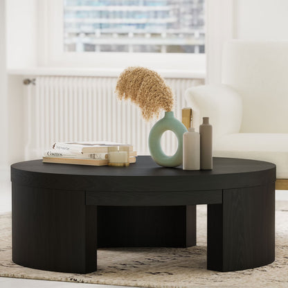 Beautiful Mod Round Coffee Table by Drew Barrymore, Warm Honey Finish