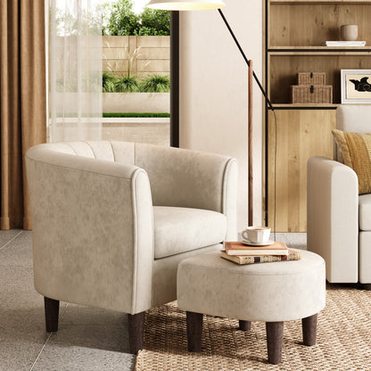 LINSY HOME Chenille Accent Chair with Ottoman for Living Room, Dark Gray