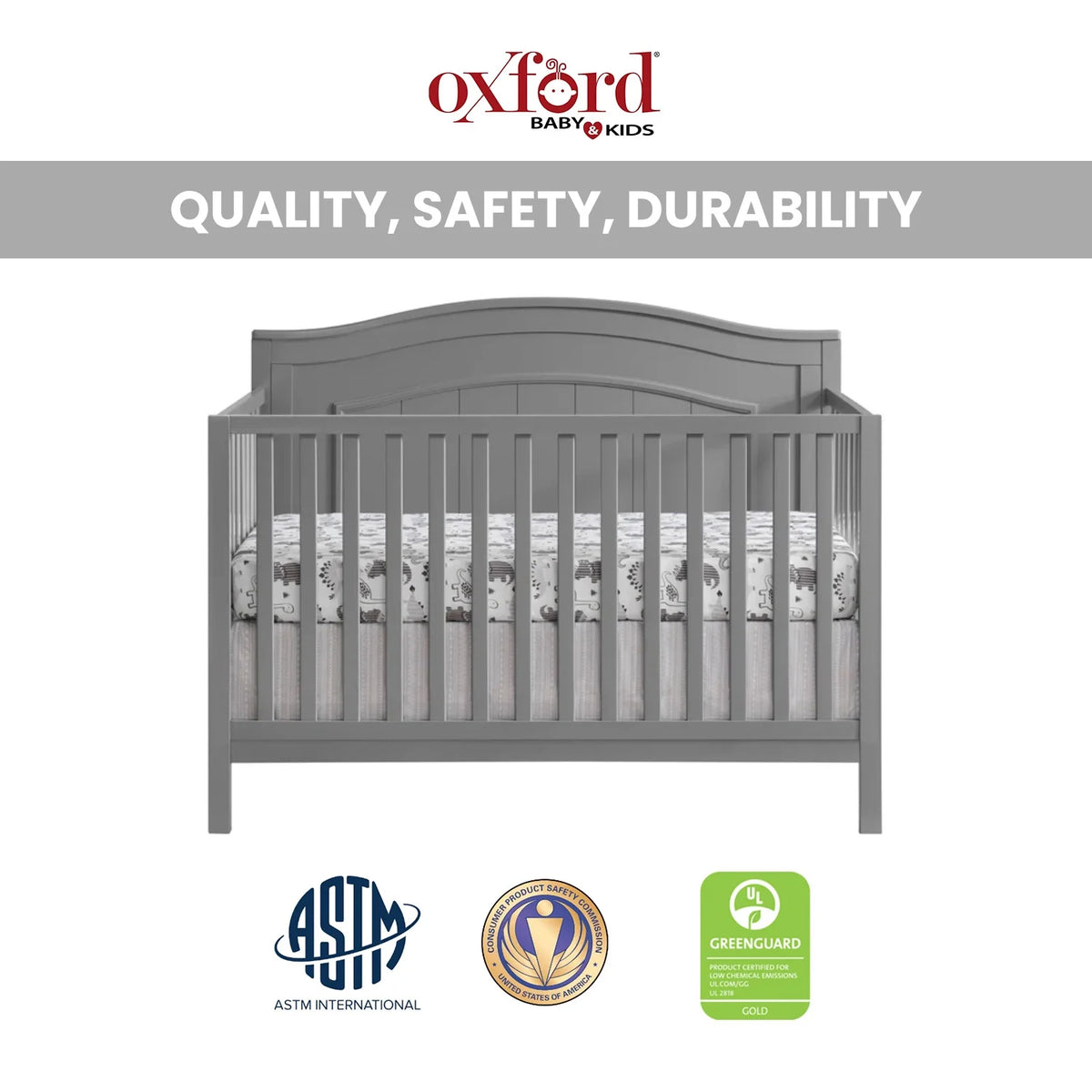 Oxford Baby North Bay 4-in-1 Convertible Crib, Snow White, GREENGUARD Gold Certified, Wooden Crib