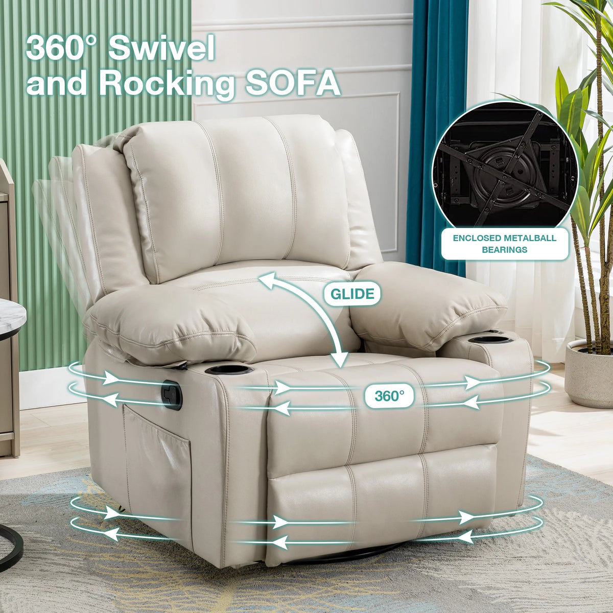 JONPONY Manual Recliner Chair with Heat Therapy and Massage Function, Heavy Duty Reclining Mechanism Massage Chair, Elderly Single Rocker Sofa with Cup Holders for Bedroom Home Theater,Black