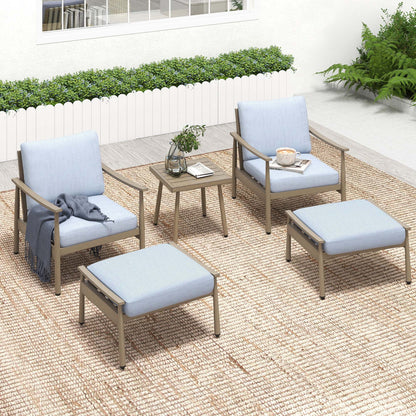 HAPPATIO Aluminum Outdoor Furniture Set - 5 Pieces Patio Furniture Set Includes 1 Side Table, 2 Swivel Chairs and 2 Ottomans with Thick Cushion, Patio Conversation Set for Backyard Poolside (Grey)