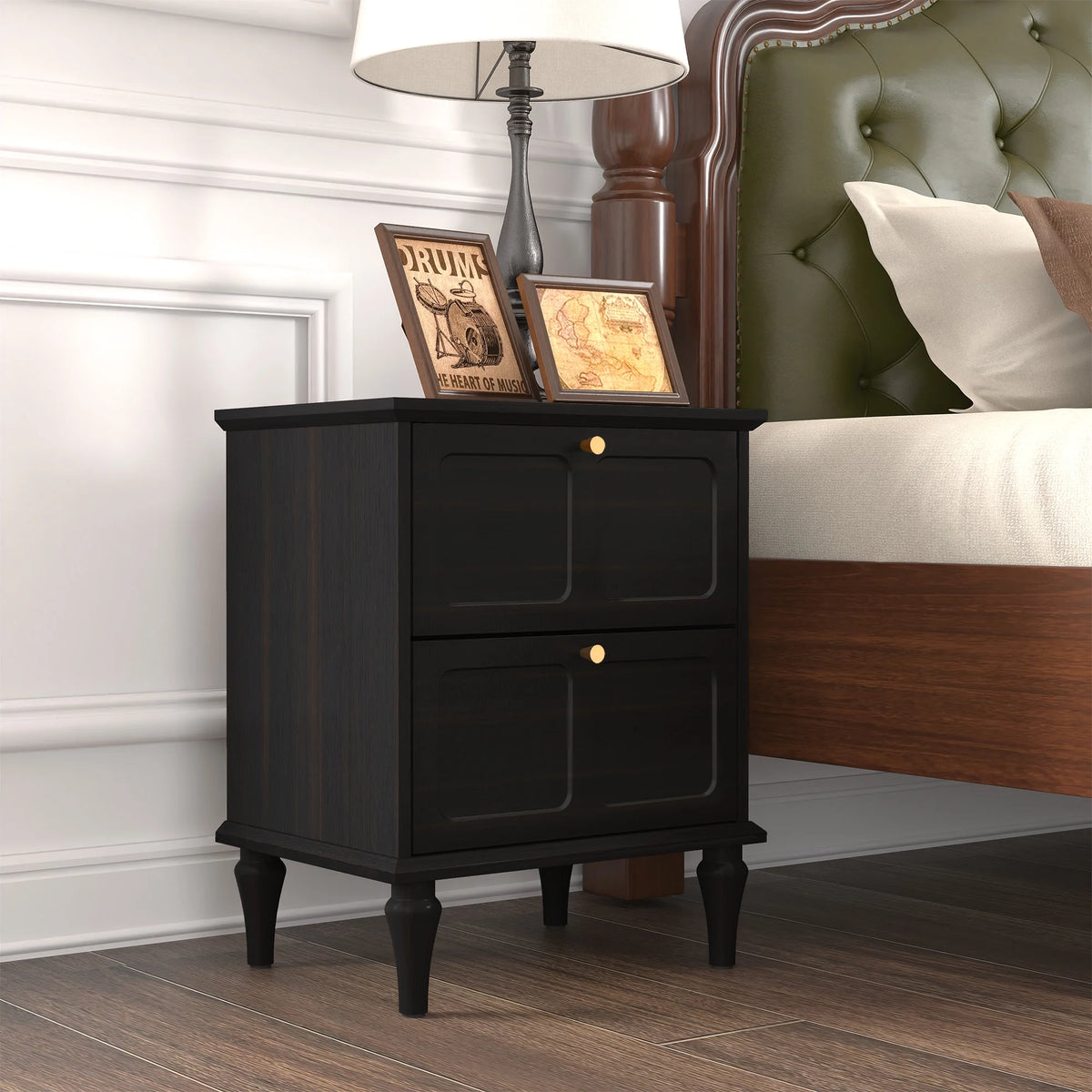 HLR 20" Mid Century Nightstands Set of 2 with Drawers, Wood Bedside Table End Table for Bedroom, Brown