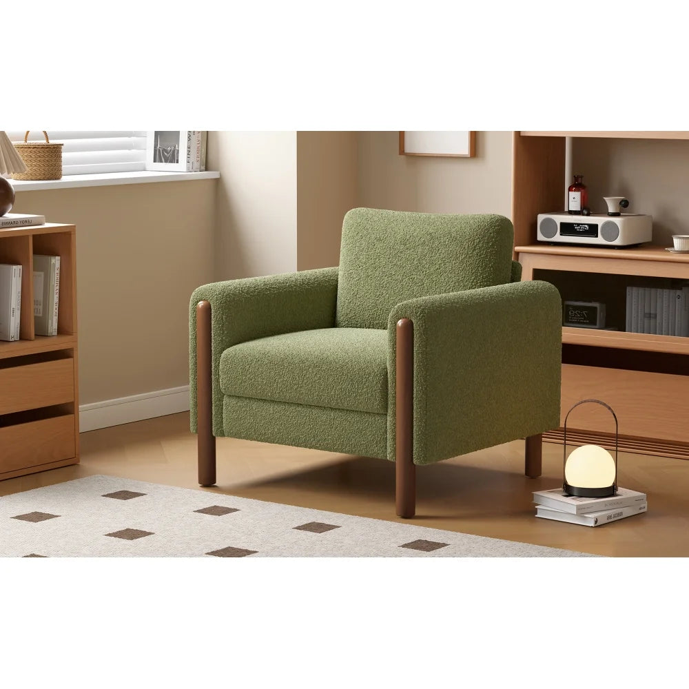 Oversized Accent Chair, Upholstered Living Room Chairs Single Sofa Chair with Walnut Legs, Curved handrail, Green