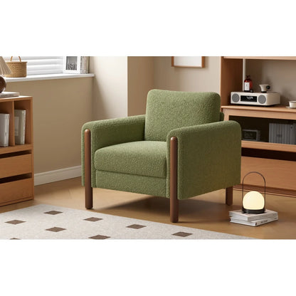 Oversized Accent Chair, Upholstered Living Room Chairs Single Sofa Chair with Walnut Legs, Curved handrail, Green