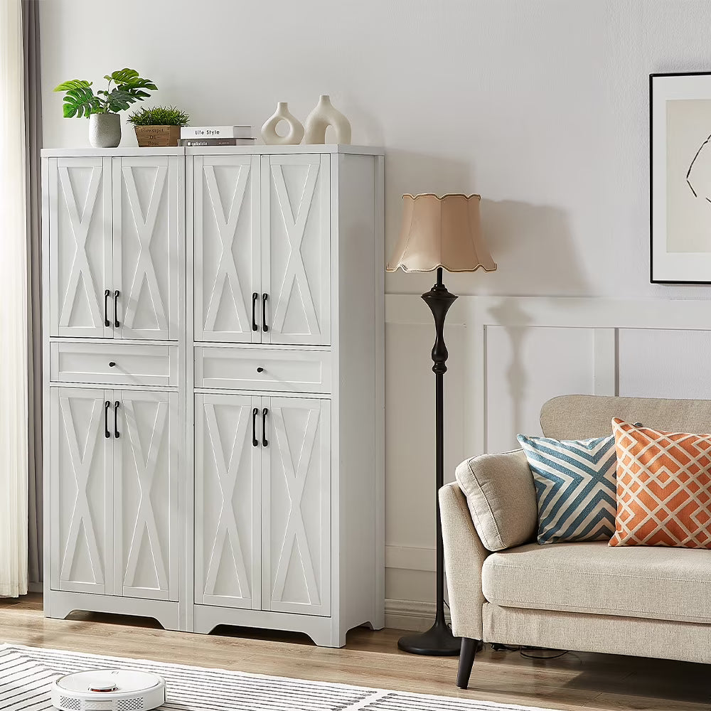 TrumanPick 61"H Large Buffet Sideboard Cabinet, TV Cabinet, Kitchen Pantry for Dining Room, Living Room, 61.3''L x 15''W x 29.8''H, White/Walnut