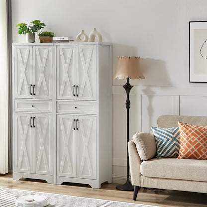 TrumanPick 61"H Large Buffet Sideboard Cabinet, TV Cabinet, Kitchen Pantry for Dining Room, Living Room, 61.3''L x 15''W x 29.8''H, White/Walnut