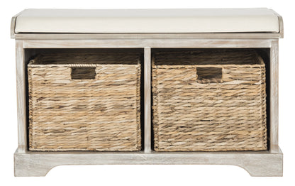 SAFAVIEH Freddy Contemporary Wicker Storage Bench with Cushion, Vintage Grey