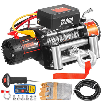 KFFKFF Truck Winch 12000Ibs Electric Winch 85ft/26m Steel Cable 12V Power Winch Jeep Winch with Wireless Remote Control and Powerful Motor for UTV ATV & Jeep Truck and Wrangler in Car Lift