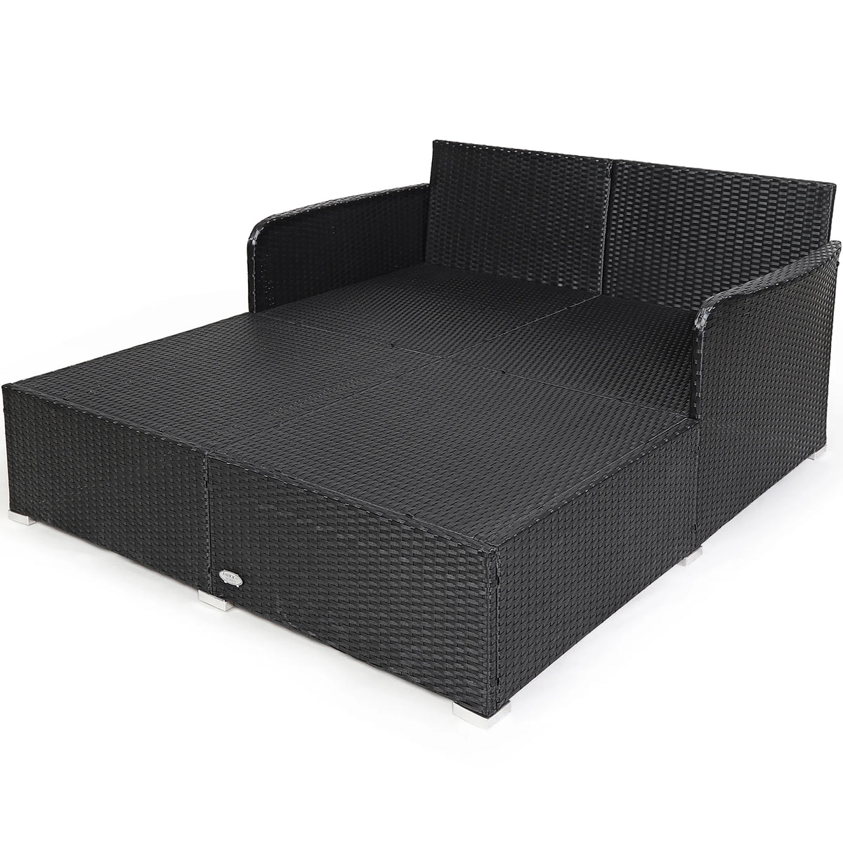 Costway Outdoor Patio Rattan Daybed Pillows Cushioned Sofa Furniture Beige