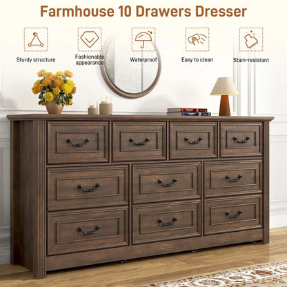 ChVans Farmhouse 12 Drawers Dresser for Bedroom, 63'' Wide Wood Rustic Chest of Drawers with Natural Texture, Vintage Design, Large Storage Dressers Organizer for Living Room, Hallway