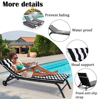 2pcs Outdoor Chaise Lounge Cushions, Waterproof Patio Foldable Chair Cushion for Garden Pool, 73 x 24in Sun Lounger Cushions for Outdoor Furniture��Navy blue��