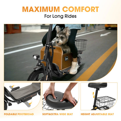 Skeri Electric Scooter with Seat for Adult and Basket, 14 Inch Tire Electric Scooter with Dual Shock Absorbers, 350W Motor with 25-Mile Range, Speed Up to 20 MPH (Gen 2.0)