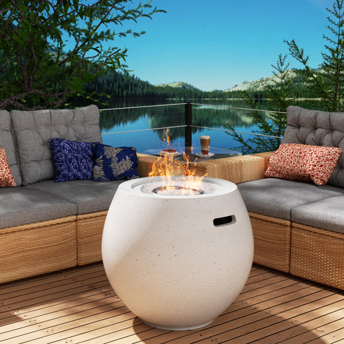 NAGA BAHNA 21" Round Propane Fire Pit 50,000BTU Terrazzo Gas Fire Pit with Glass Stones