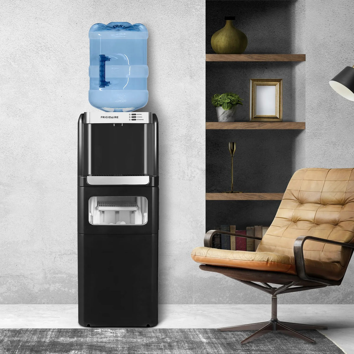 Frigidaire 3-in-1 Water Cooler Dispenser with Built-in Ice Maker �?Hot & Cold, 5 Gallon, Black