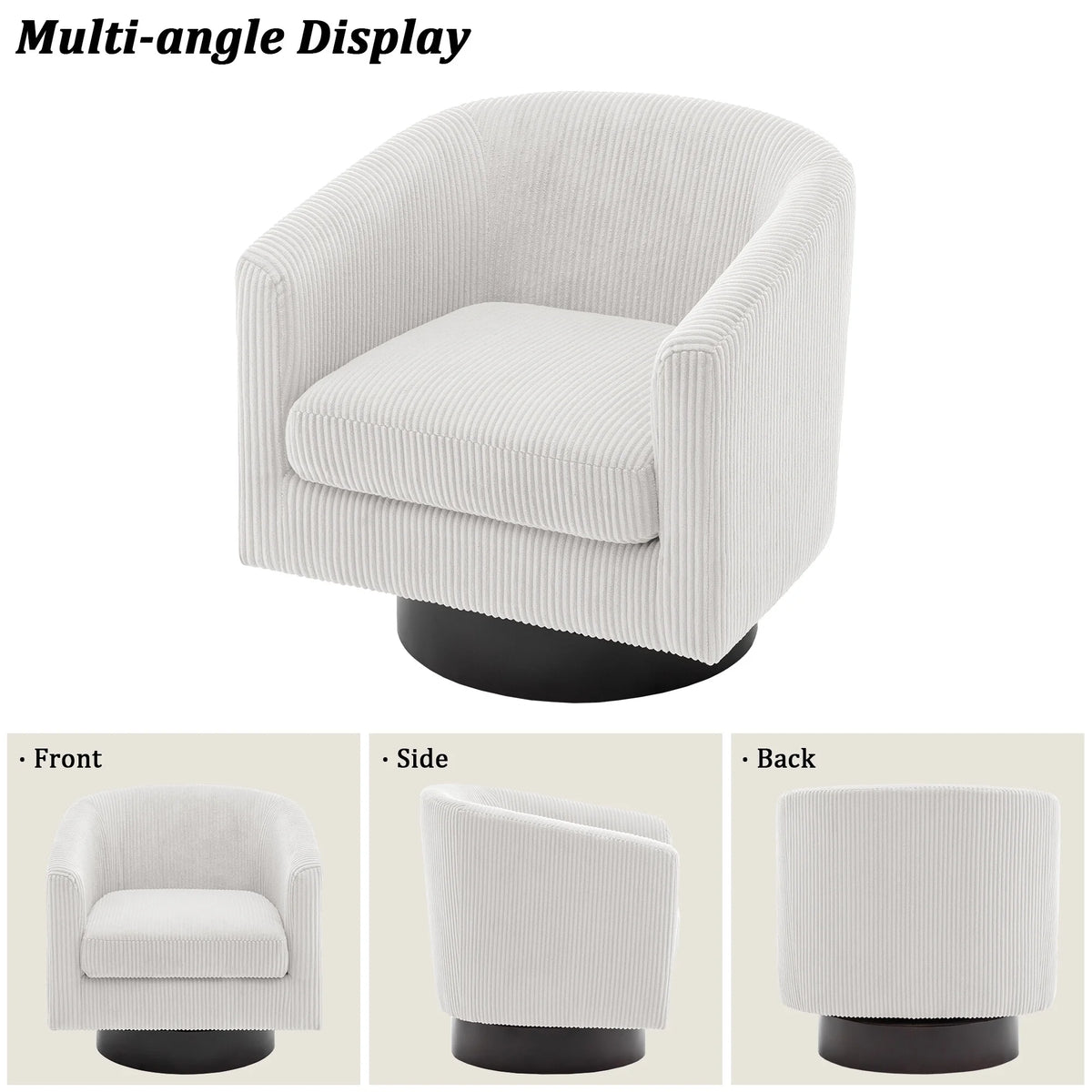 DREAMSIDEA Swivel Barrel Accent Chair for Living Room, Modern Upholstered Round Club Armchair-Cream