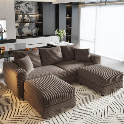 Alvantor 4-Seat Sofa 102" W Corduroy Upholstered Deep Seat Couches Convertible Chaise for Living Room, Apartment Grey