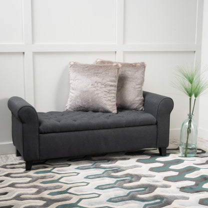 Noble House Hampton Contemporary Fabric Upholstered Storage Ottoman, White and Blue Floral