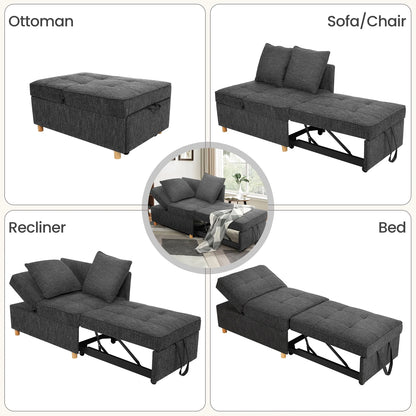 SEJOV 4-in-1 Convertible Sleeper Chair Bed, Linen Sofa Bed for Small Space, Futon Sofa with 2 Throw Pillows for Living Room, Single Recliner with 5 Adjustable Backrest for Bedroom Apartment, Brown