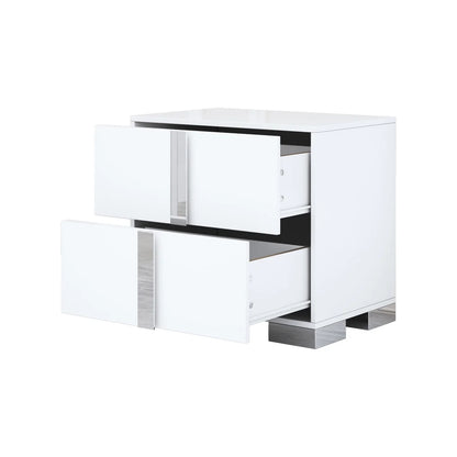 Elegant Nightstand with Metal Handle, Mirrored Bedside Table with 2 Drawers for Bedroom, Living Room, End Sofa Side Table for Living Room, Office, White