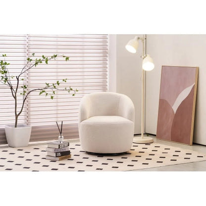 Swivel Chair, Round Accent Sofa Chair, Teddy Fabric Swivel Accent Armchair, Modern Leisure Arm Chair for Living Room, Hotel, Bedroom, Office, Ivory