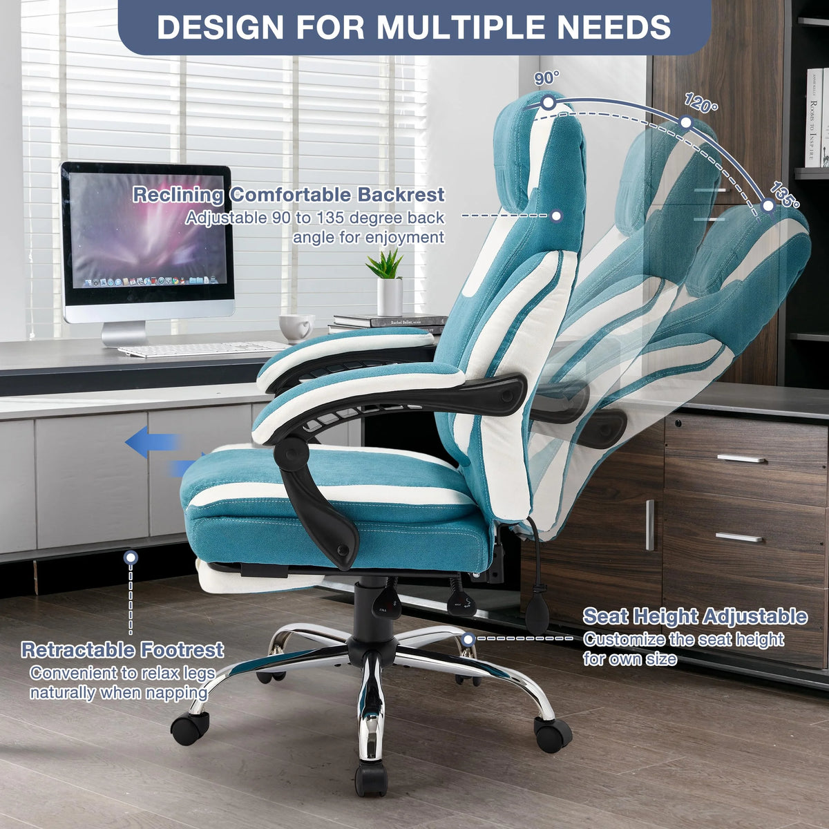 JONPONY Big and Tall Office Chair 400lbs, Executive Reclining Office Chairs with Footrest, High Back Home Office Chair Thick Padded Armrests, Ergonomic Adjustable Lumbar Support, PinkWhite