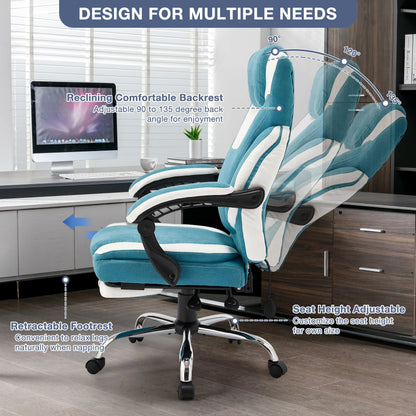 JONPONY Big and Tall Office Chair 400lbs, Executive Reclining Office Chairs with Footrest, High Back Home Office Chair Thick Padded Armrests, Ergonomic Adjustable Lumbar Support, PinkWhite