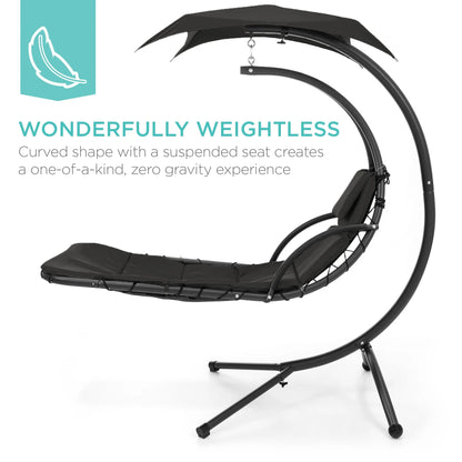 Best Choice Products Hanging Curved Chaise Lounge Chair Swing for Backyard, Patio w/ Pillow, Shade, Stand - Teal