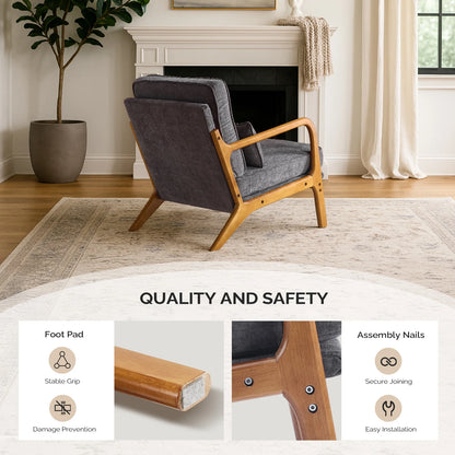 Ktaxon Accent Chair Corduroy Upholstered Armchair, Reading Club Chair with Pillow and Solid Wood Frame for Living Room Bedroom Furniture Off White