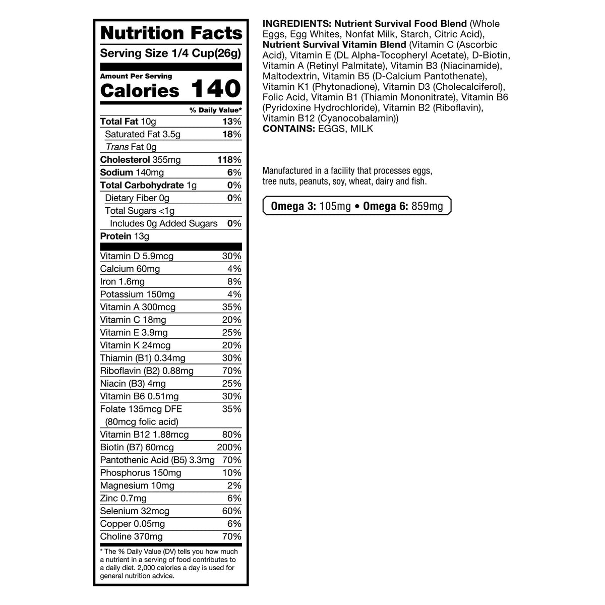 Nutrient Survival Powdered Vitamin Eggs 6-pack, (210 Total Servings)