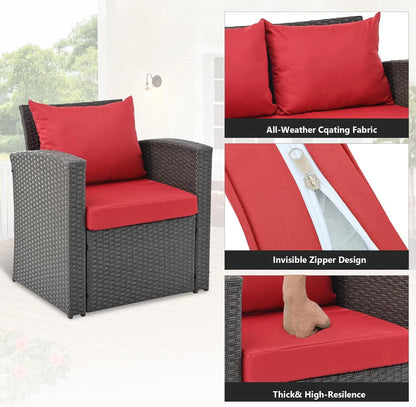 HighSound 4 Piece Patio Furniture Set, Outdoor Wicker Patio Sectional Sofa, All Weather PE Rattan Outdoor Sectional with Cushions & Coffee Table, Dark Gray