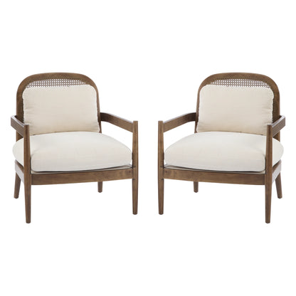 Christopher Knight Home Mid-Century Modern Accent Chairs, Wood Frame with Rattan Backrest, Grayish Green, Set of 2