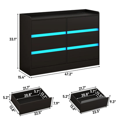 9 Drawer Dresser for Bedroom with Power Outlet, 63" Large Dresser with LED Light, Wooden Dresser For Closet, Chest of Drawers with Raised Edges