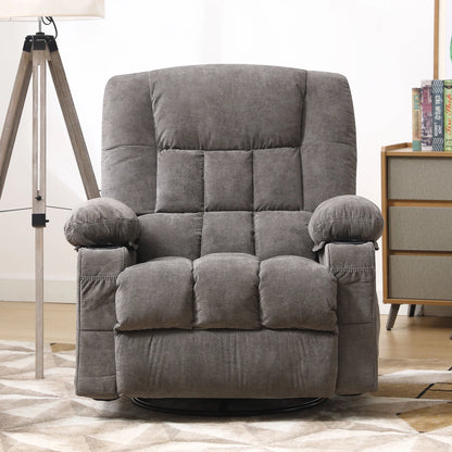 JONPONY Massage Swivel Rocker Recliner Chair with Vibration Massage and Heat Ergonomic Lounge Chair for Living Room with Rocking Function and Side Pocket, 2 Cup Holders, USB Charge Port,Grey