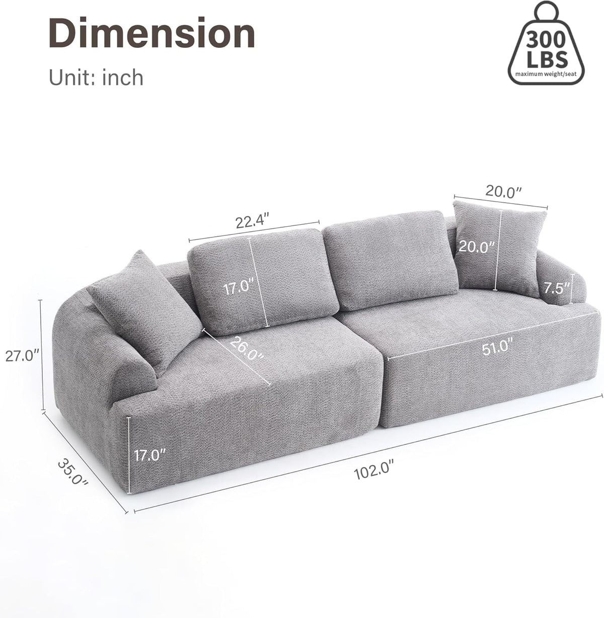 Loveseat Sectional Sofa for Living Room, 65’�?Modern Luxury Plush Chenille Extra Deep Seat Curved Cloud Floor Couch with 3 Throw Pillows for Small Spaces, No Assembly Needed, Sapphire Blue