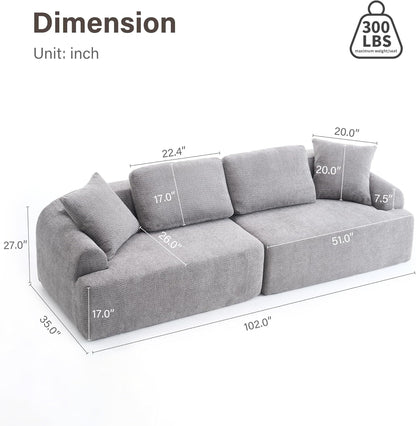 Loveseat Sectional Sofa for Living Room, 65’�?Modern Luxury Plush Chenille Extra Deep Seat Curved Cloud Floor Couch with 3 Throw Pillows for Small Spaces, No Assembly Needed, Sapphire Blue