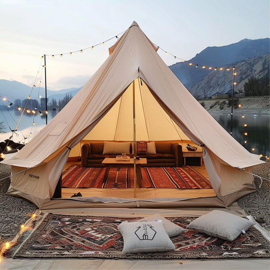 12-Person Waterproof Canvas Glamping Bell Tent with Stove Jack, Detachable Side Wall, Ideal for Family Camping (23'x23'x137, Diameter 7M)