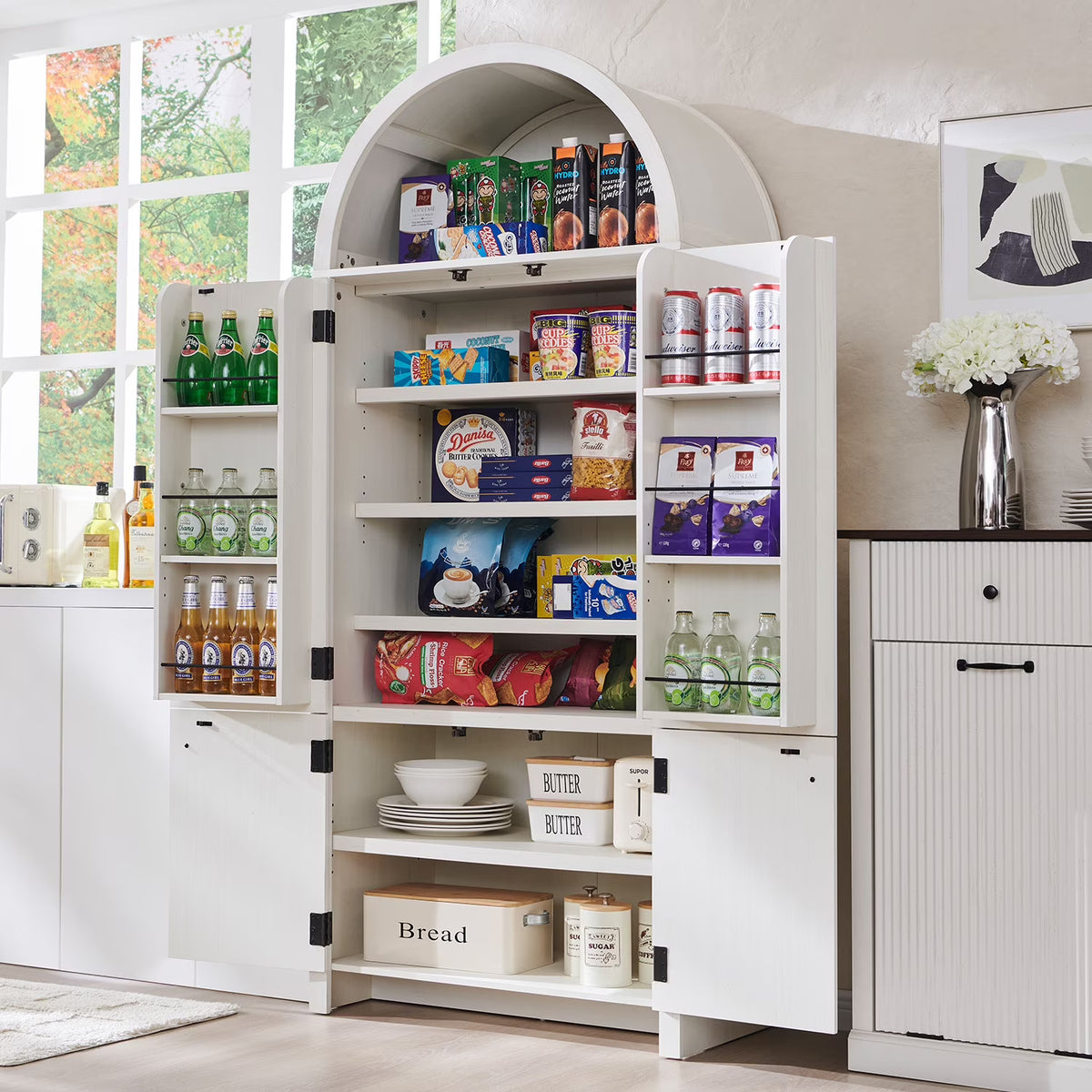 IFGET 71" Tall Arched Kitchen Pantry Storage Cabinet, Large Storage Cabinet with Adjustable Shelves, Pantry Cabinet for Kitchen, Dining Room