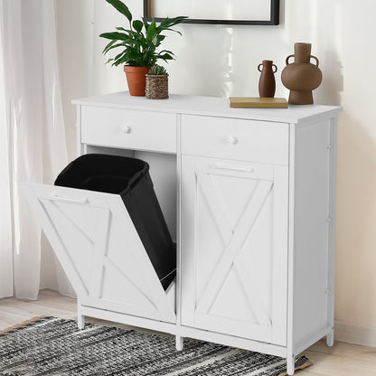 Pirecart 20 Gallon Double Tilt Out Trash Cabinet Wood Hidden Storage Cabinet, Recycling Cabinet with 2 Drawers, Black