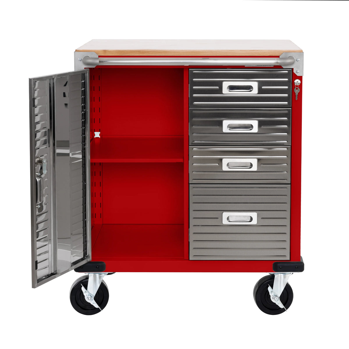 Seville Classics UltraHD® Heavy Duty Rolling Cabinet Workbench Table w/ Solid Wood Top, Workstation for Garage, Office, Workshop, Granite, 1-Door, 4-Drawer (28" W x 25" D)