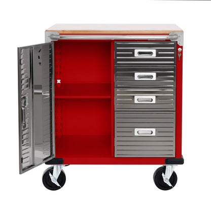Seville Classics UltraHD® Heavy Duty Rolling Cabinet Workbench Table w/ Solid Wood Top, Workstation for Garage, Office, Workshop, Granite, 1-Door, 4-Drawer (28" W x 25" D)