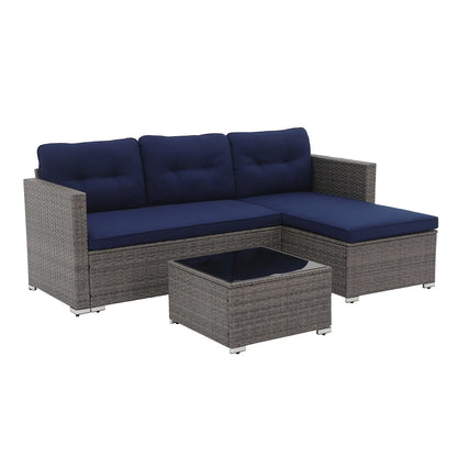 3 Piece Patio Furniture Sets,  Outdoor All-Weather Wicker Sectional Sofa Set, Beige