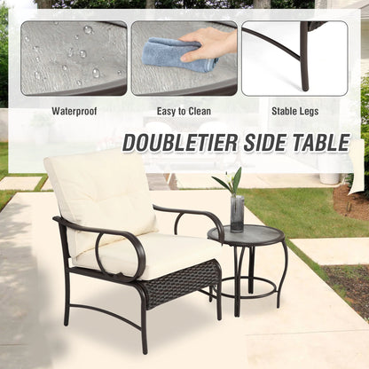 Villeston 3 Piece Outdoor Wicker Conversation Patio Set, with 2 Chairs, Table for Porch Garden,Blue