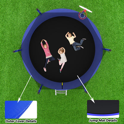 Alvantor 8Ft Kids Trampoline Round Trampolines with Basketball Hoop & Enclosure Net, Age 3-10 Blue